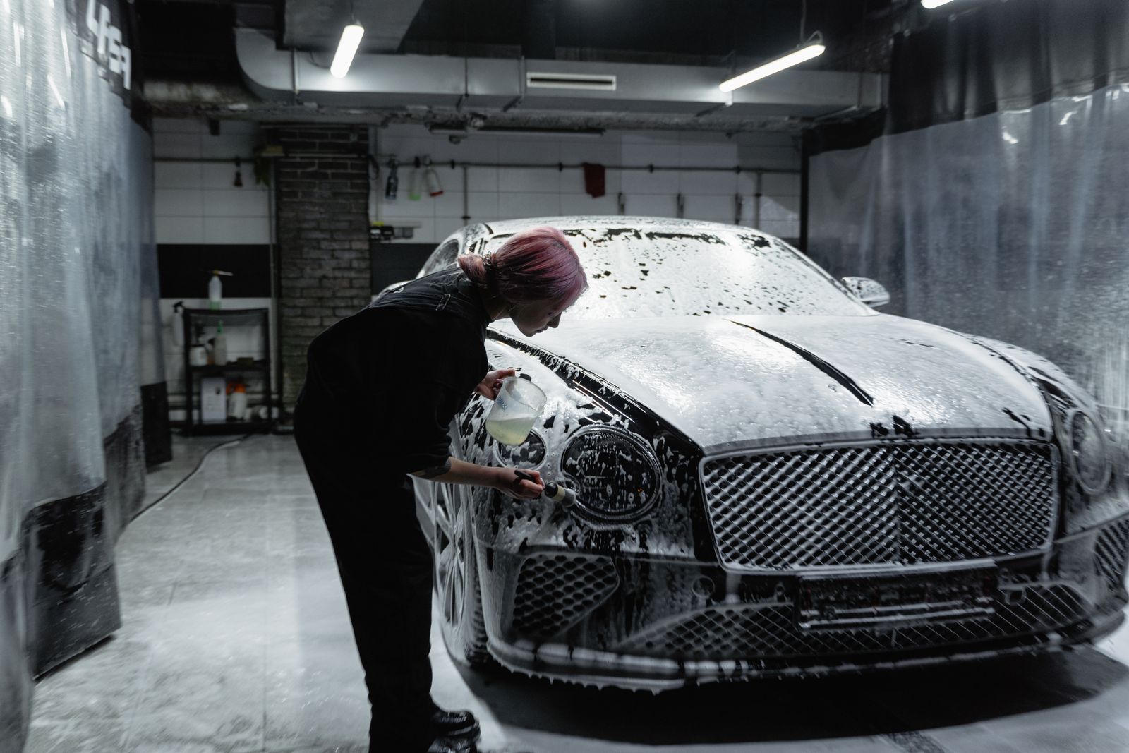 Foam wash on a car using the Car Cleaning Kit